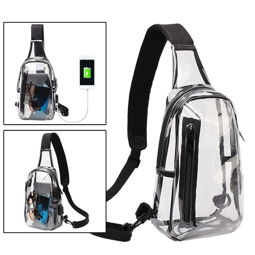 PVC Transparent Chest Bags Stadium Sling Bag Women Men Crossbody Concert Bags Clear Stadium Purse Bag With Black Belt Sling Bag