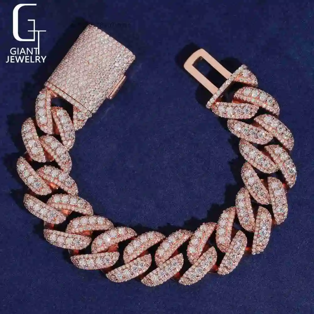 Silver 925 Chain Bracelet 18mm Rose Gold Raised Pointers Hiphop Cuban Chain VVS Moissanite Chain GRA Fashion Jewelry Bracelets.