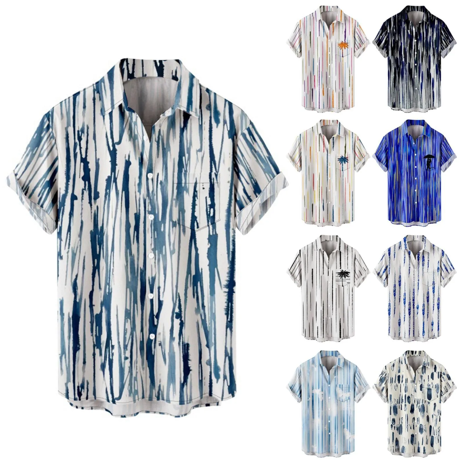 

Men'S Summer Vacation Tourism Beach Fashion Trend Leisure 3d Digital Printing Short Sleeve Shirt Solid Shirts Loose Party