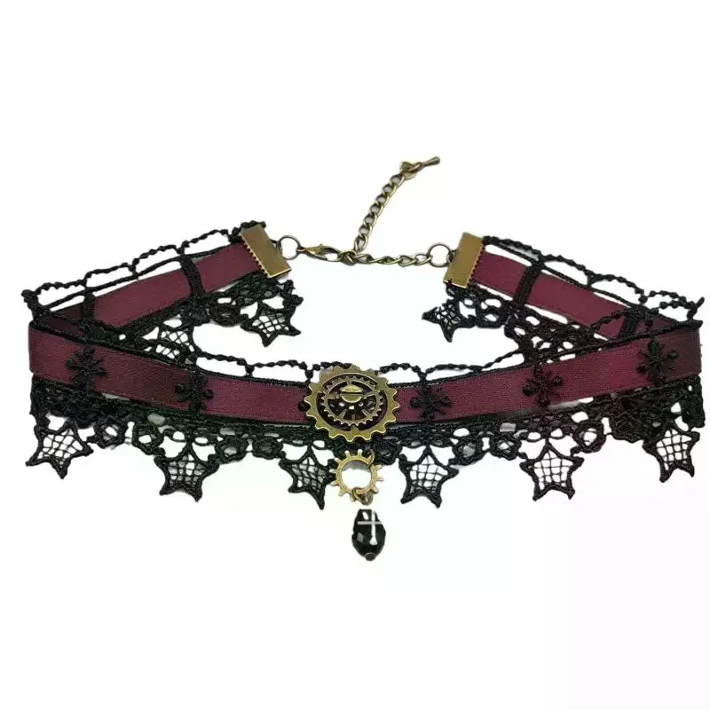 القوطية الشرير Steampunk قلادة عيد الميلاد الشريط الدانتيل المختنق قلادة قلادة