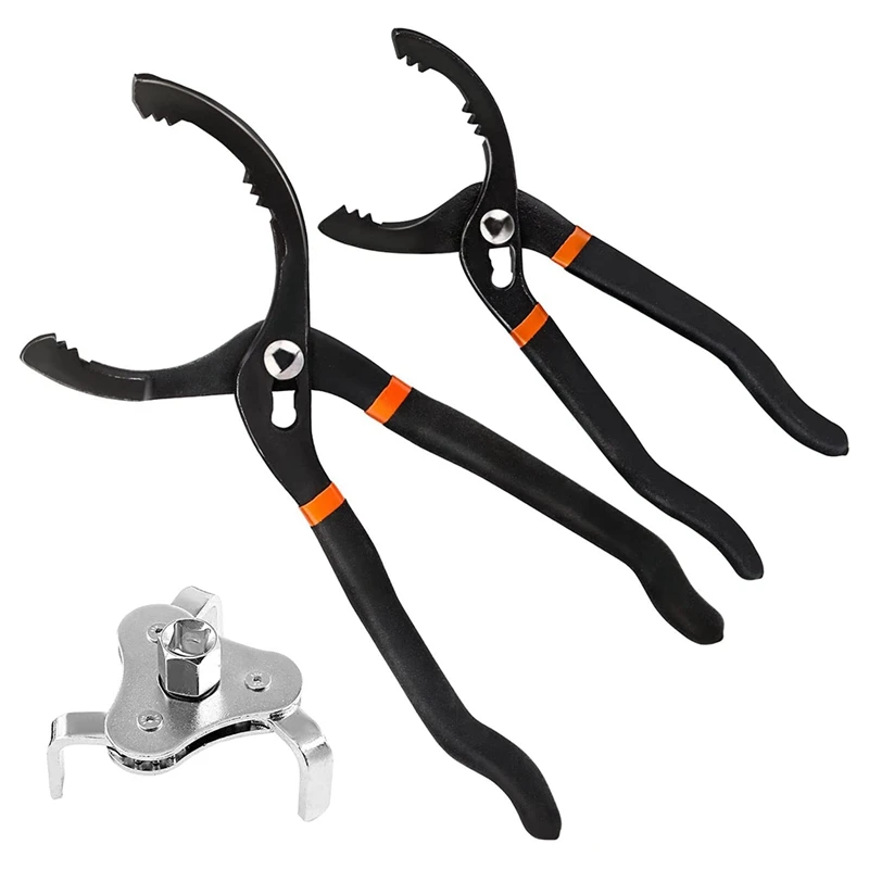 

3Pcs Universal Oil Filter Wrench Set 10 Inch 12 Inch Adjustable Oil Filter Pliers Three-Jaw Oil Filter Wrench Tool