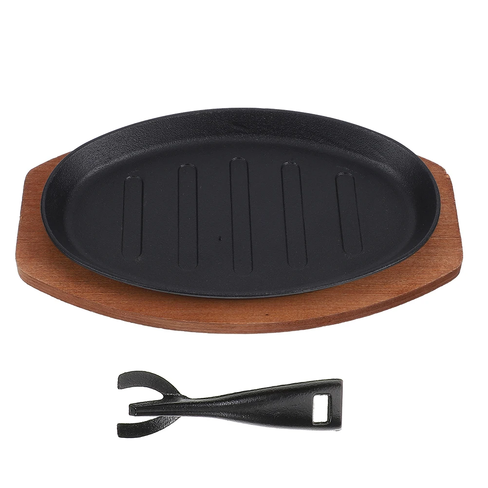 

1Set Cast Iron Steak Plate Heavy Duty Grill Pan Teppanyaki Sizzling Fajita Skillet for Indoor Outdoor Cooking Western Bbq