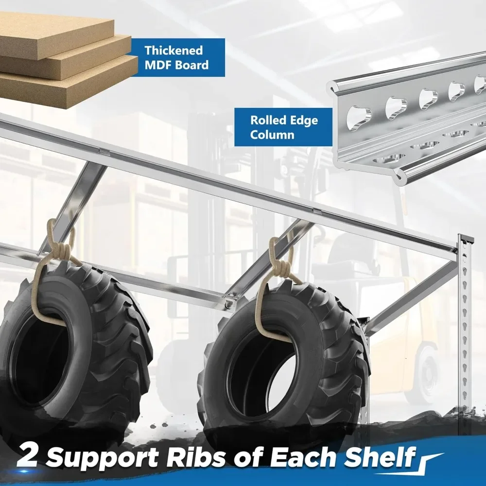 رفوف المرآب، أرفف تخزين من 4 طبقات تحميل 2000 رطل، رفوف جراج قابلة للتعديل شديدة التحمل، وحدة أرفف معدنية للباسيم