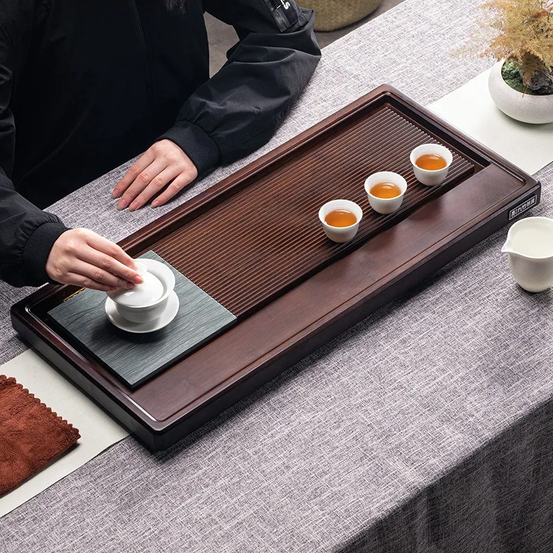 Heavy Bamboo Water Drainage Tea Tray, Nine Bamboo Design, Nanzhu Tea Sea with Wujinstone, Household Tray for Kung Fu Tea Set