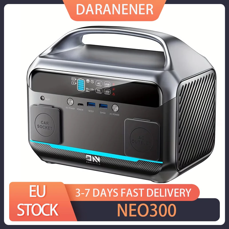 DaranEner NEO300 Portable Power Station, 300W 268.8Wh LiFePO4 Battery, USB-C PD60W, 110V Pure Sine Wave