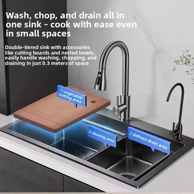 

Stainless Steel Kitchen Sink Single Bowl with Knife Rack Right Left Drain High Thickness Wash Basin USA EU Market Kitchen Sink