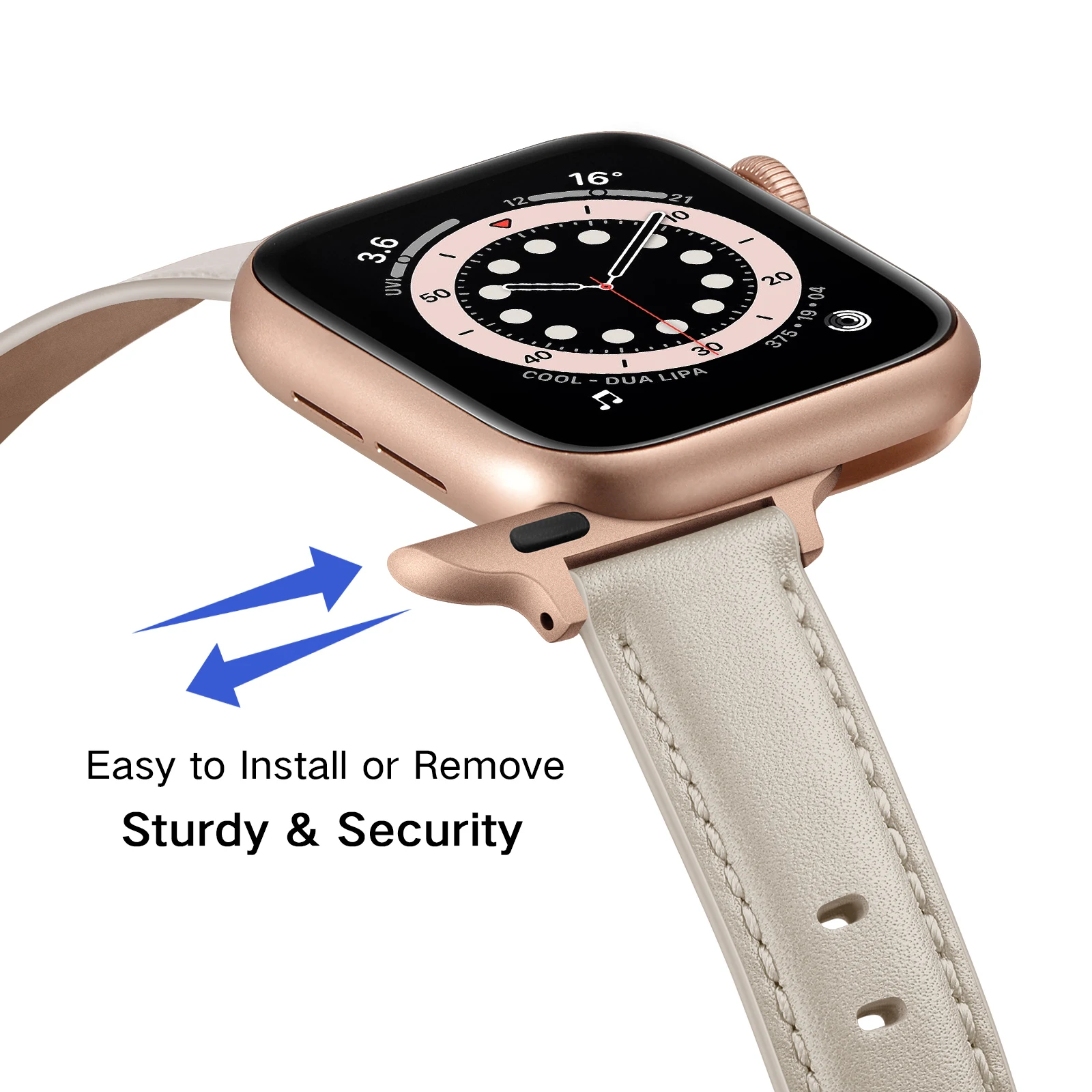 Beige Leather Strap Lady for Apple watch band 38/40/41/42mm 44/45/49mm iwatch series 8765432 rosegold stainless steel buckle