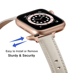 Beige Leather Strap Lady for Apple watch band 38/40/41/42mm 44/45/49mm iwatch series 8765432 rosegold stainless steel buckle