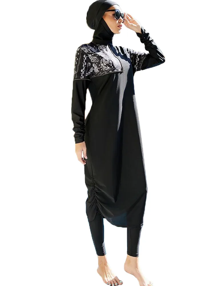 

Burkini 2025 New Muslim Swimwear Print Long Sleeve Islamic Swimsuit Women Full Cover Bathinng Suit Beachwear Swim Costumes Robe