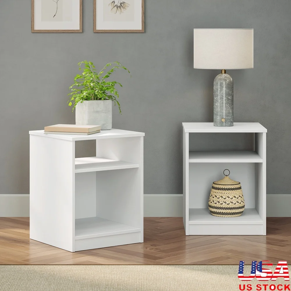 

Set of 2 Open Shelf Nightstands Easy Assembly White Finish Modern Storage Compartments Versatile Home Bedroom Furniture