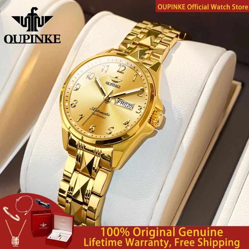 OUPINKE 3228 Women Watch Luxury Brand All Automatic Mechanical Watch Tungsten Steel Sapphire Mirror Women Bracelet Elegant Watch