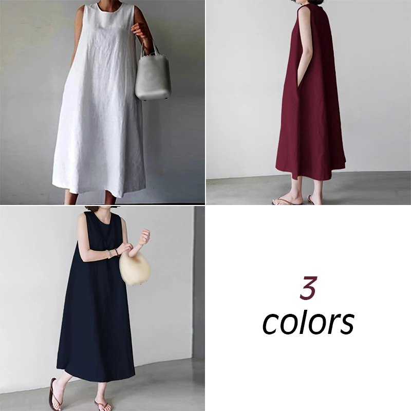 Fashion Koreanr Pockets All-Match Vestidos Women Cotton Straps Suspender Tank Dress Casual Loose Summer O Neck A Line Dresses