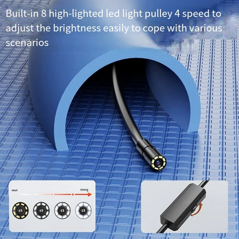 كاميرا منظار IP67 مقاومة للماء ، 8 ، سلك صلب ، فحص خط أنابيب ، Borescope مع 8 LED قابل للتعديل ، IOS ، iPhone ، استبدال 1m