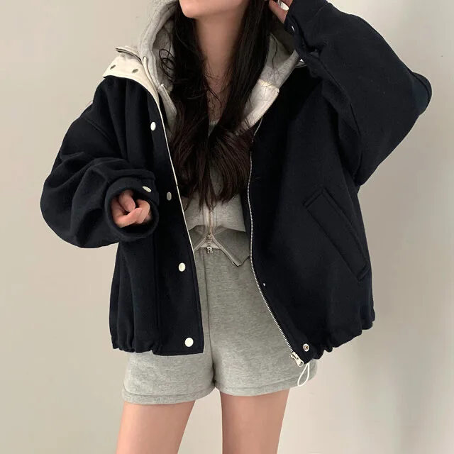 Winter New Style Korean Version Vintage  Collar Color Block Casual Long Sleeve Coat for Women Commute Straight Cut Polyes...