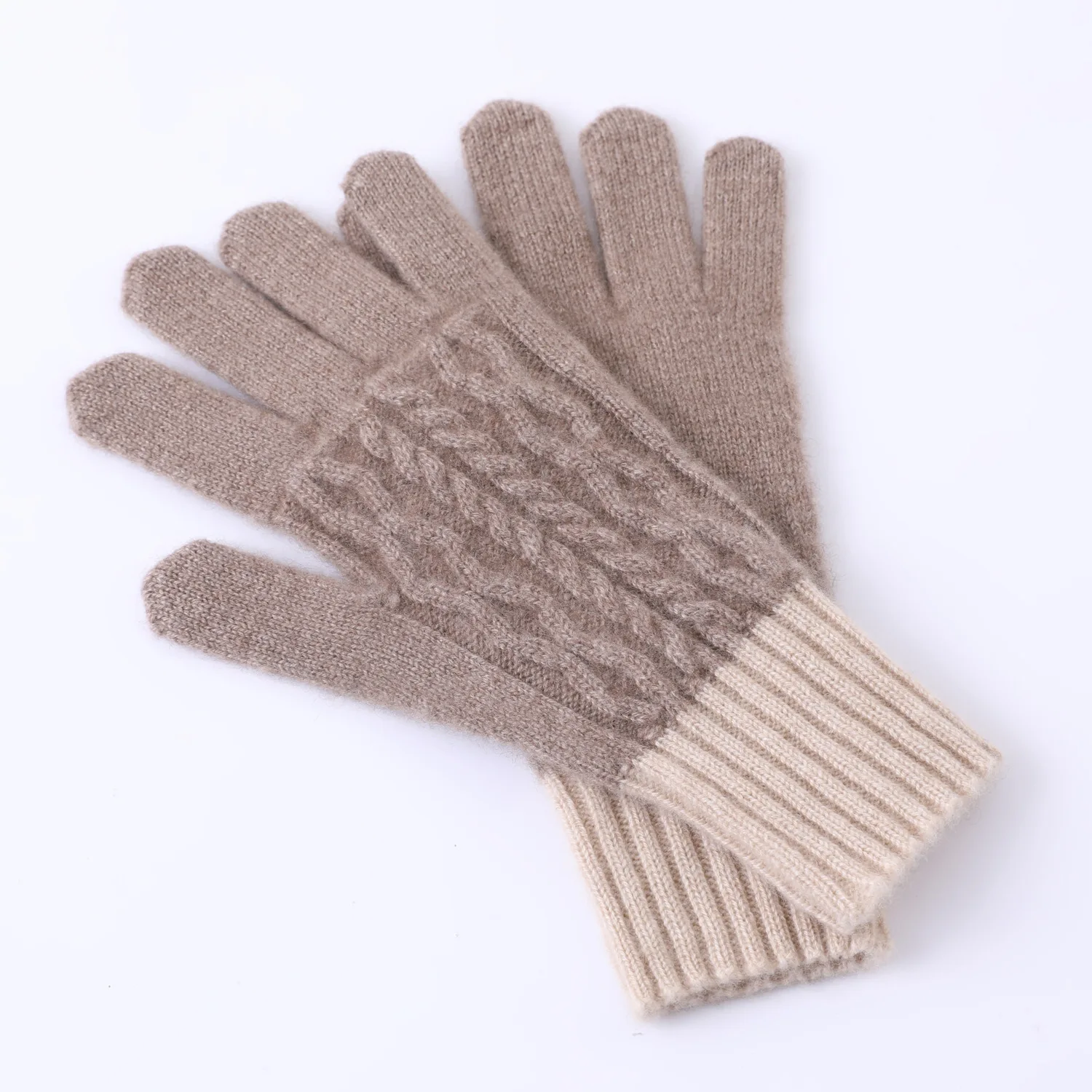 100-ウールニット手袋-秋冬用暖かい手袋-クラシックデザイン-ロングリストガードミトン-クラシックソリッドカラー-カシミア手袋