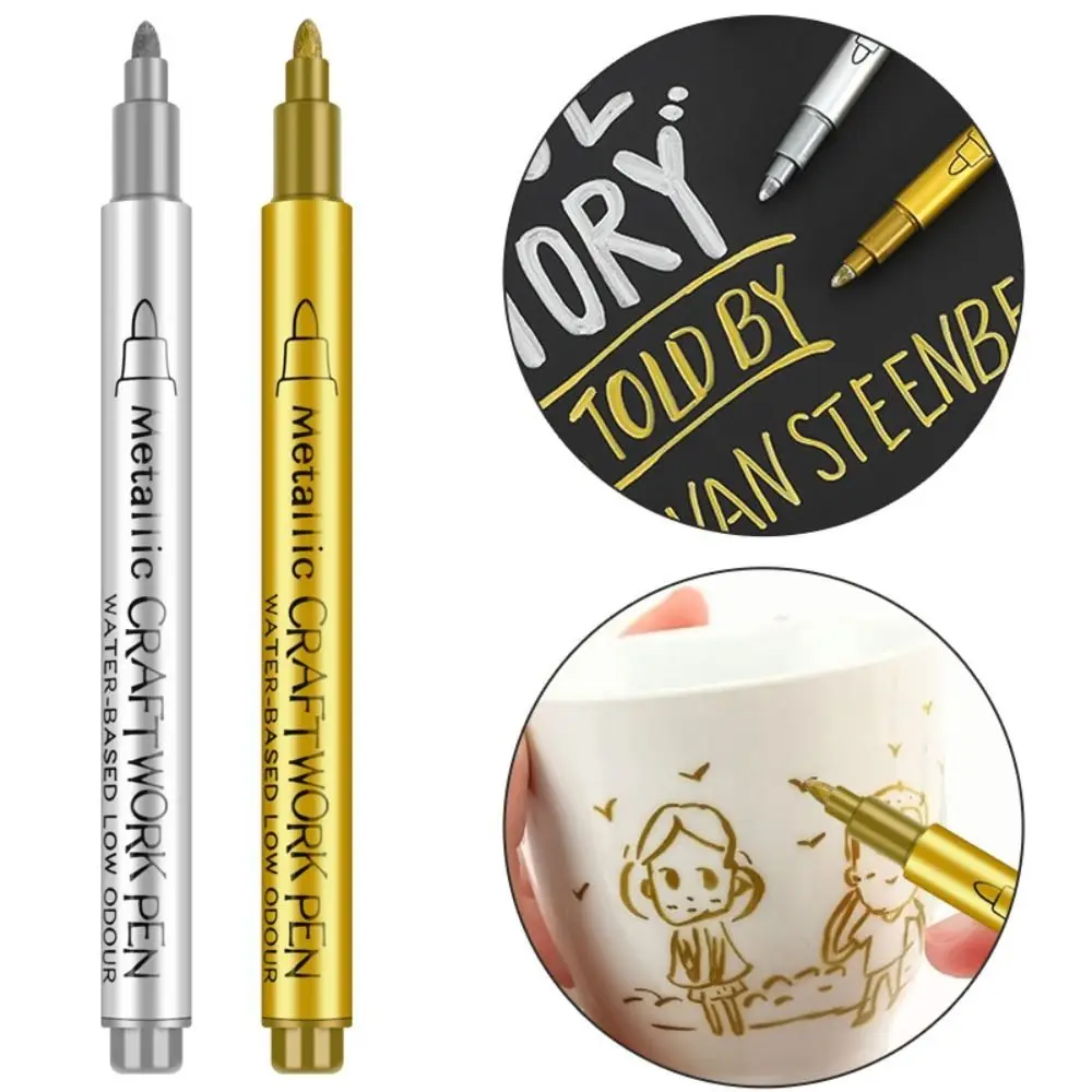 1-5mm DIY Metalic Marker Pens Permanent Paint Metal Fabric Markers Pens Sharpie Gold Silver Craftwork Pen Art painting Supplies