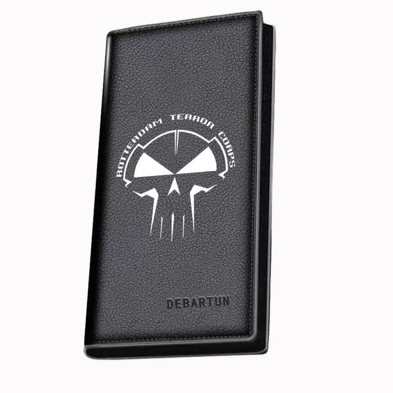 Skull logo,white design,dark background. Hardcore music label. Men's Long Wallets Business Stylish Printing Design Casual Use Ch