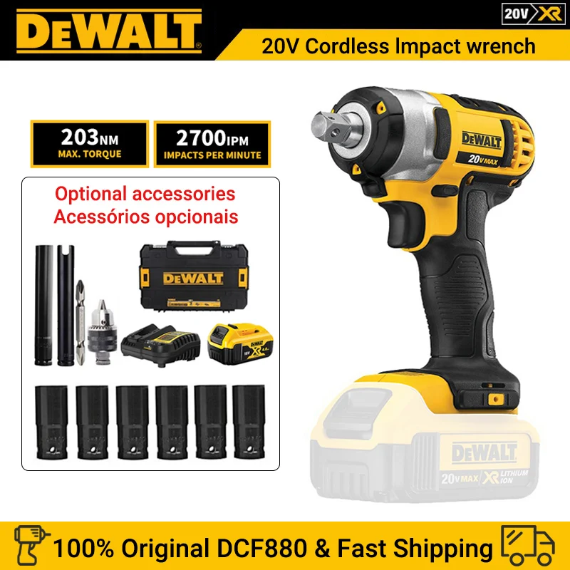 DEWALT DCF880 Cordless Impact Wrench 20V Original 2300RPM Rechargeable 13MM Electric Lithium Battery Wrench 203Nm Power Tools