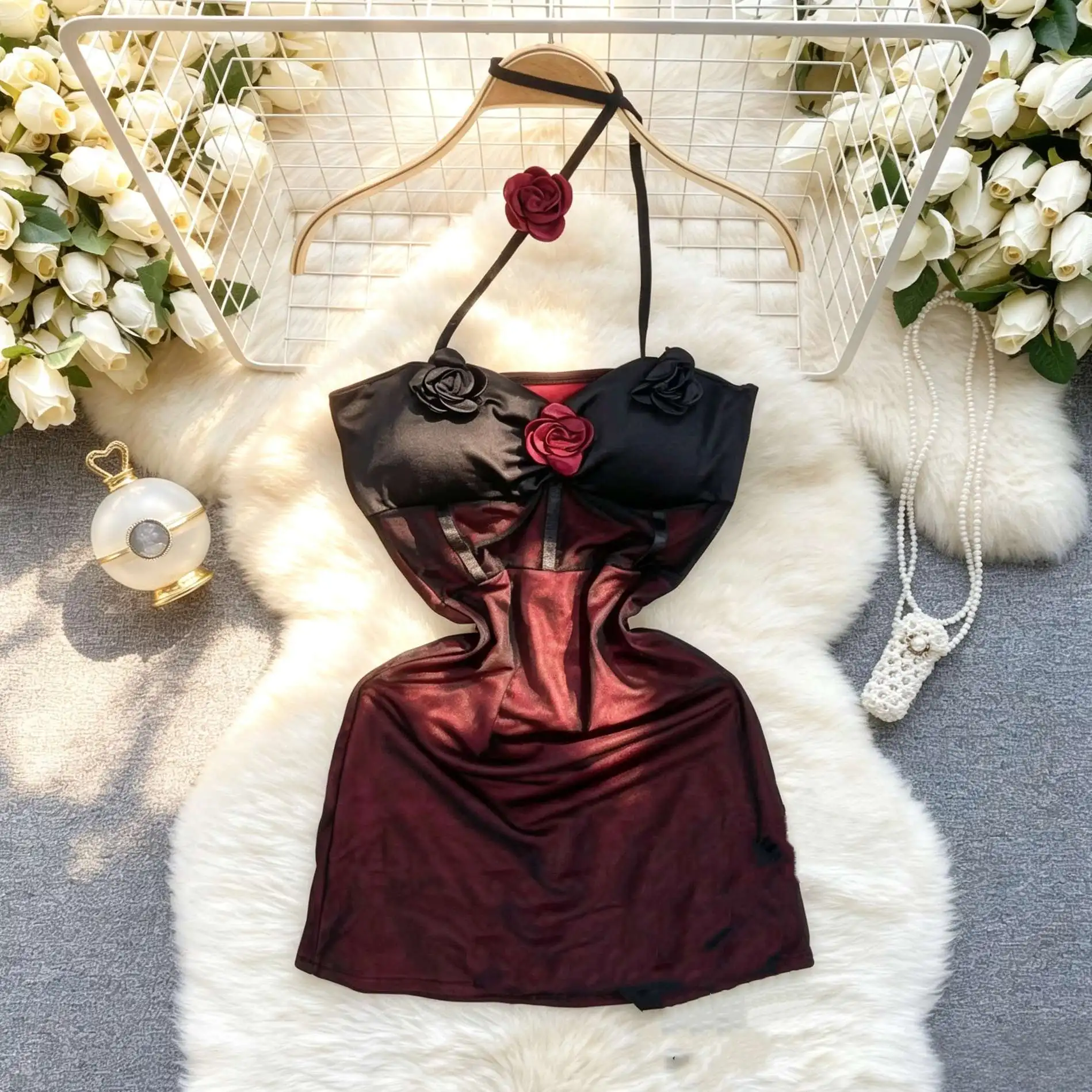 Women Dresses Sexy Mesh Patchwork Strapless Flowers Hollow Out Slim Mini Dress Party Backless Elegant Ladies Clubwear