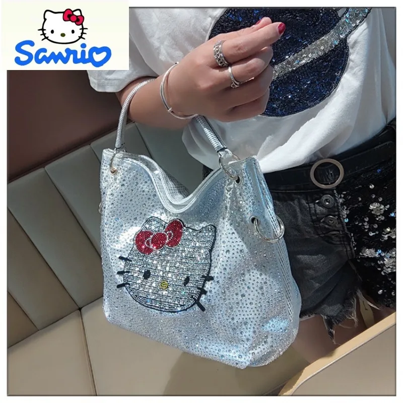 

Sanrio Fashion High Quality Diamond Set Large Capacity Handbag for Women's Creative Versatile Cartoon Hello Kitty Tote Bag