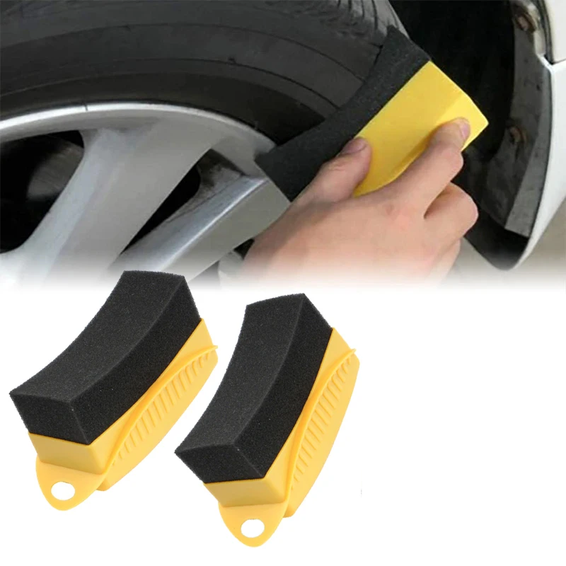 Curved Tire Shine Applicator Sponge Brush, Car Wheel Wax Oil Coating Cleaning Tool With/Without Cover