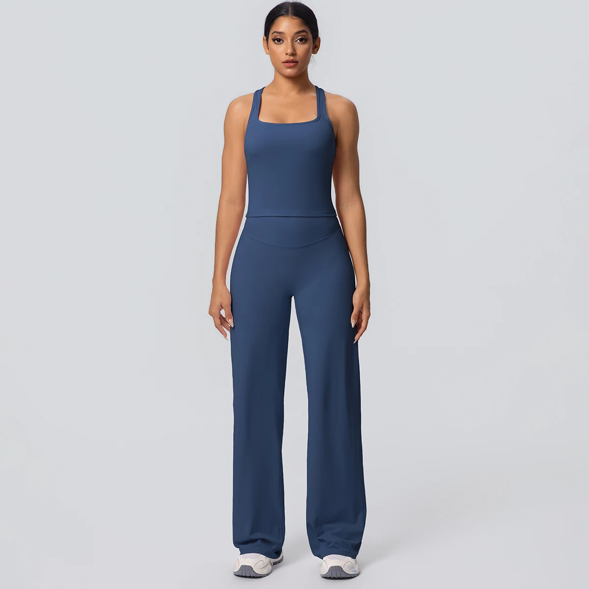 Frauen Sport Yoga Set Gym Schnell Trocknend Pfirsich Butt Yoga Hosen Einfarbig Schlank Schöne Zurück I-förmigen weste Yoga Set – Detail 18