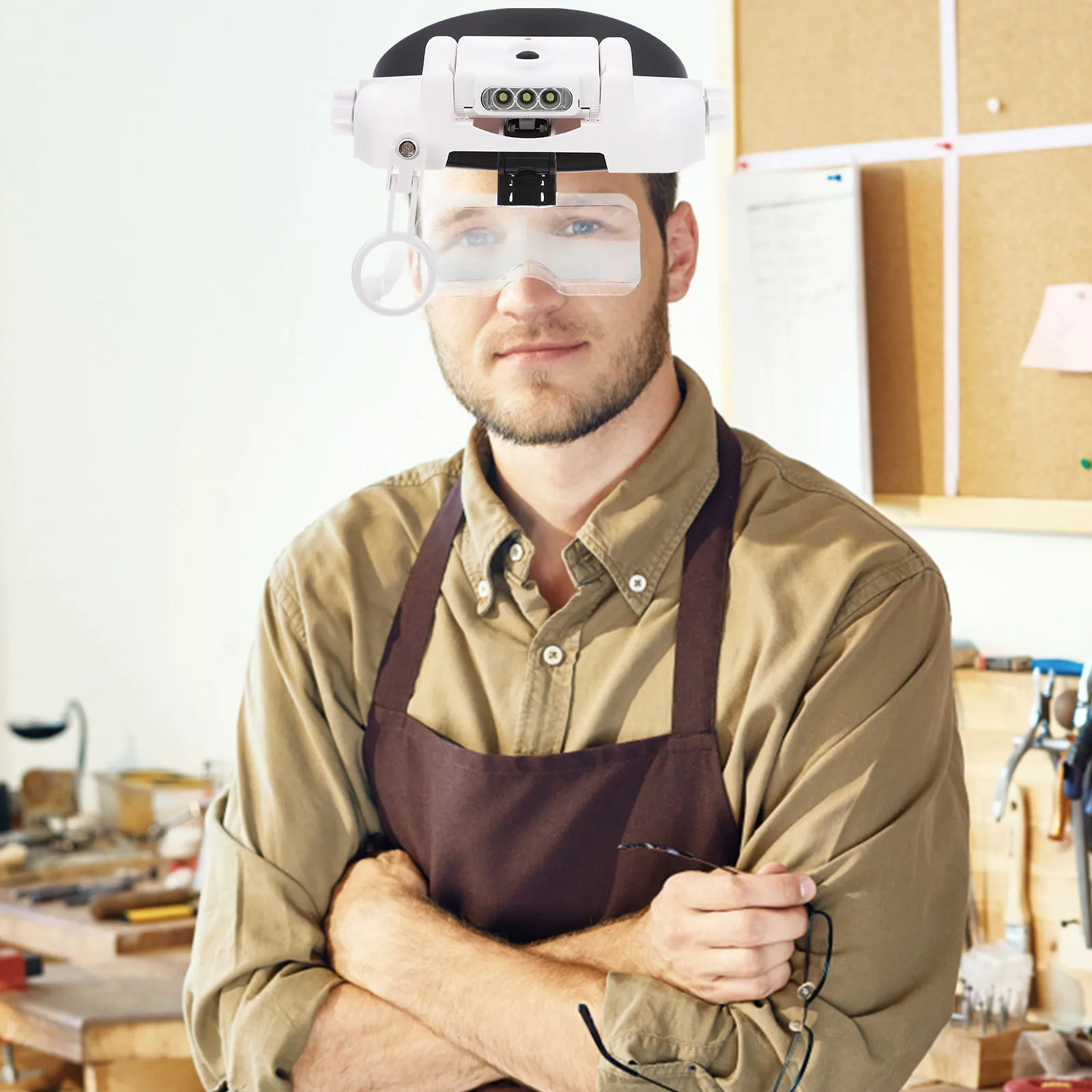 

1Set LED Head Mounted Magnifying Tool for Jewelry Inspection and Eyelash Application Adjustable Brightness Hands-Free Use