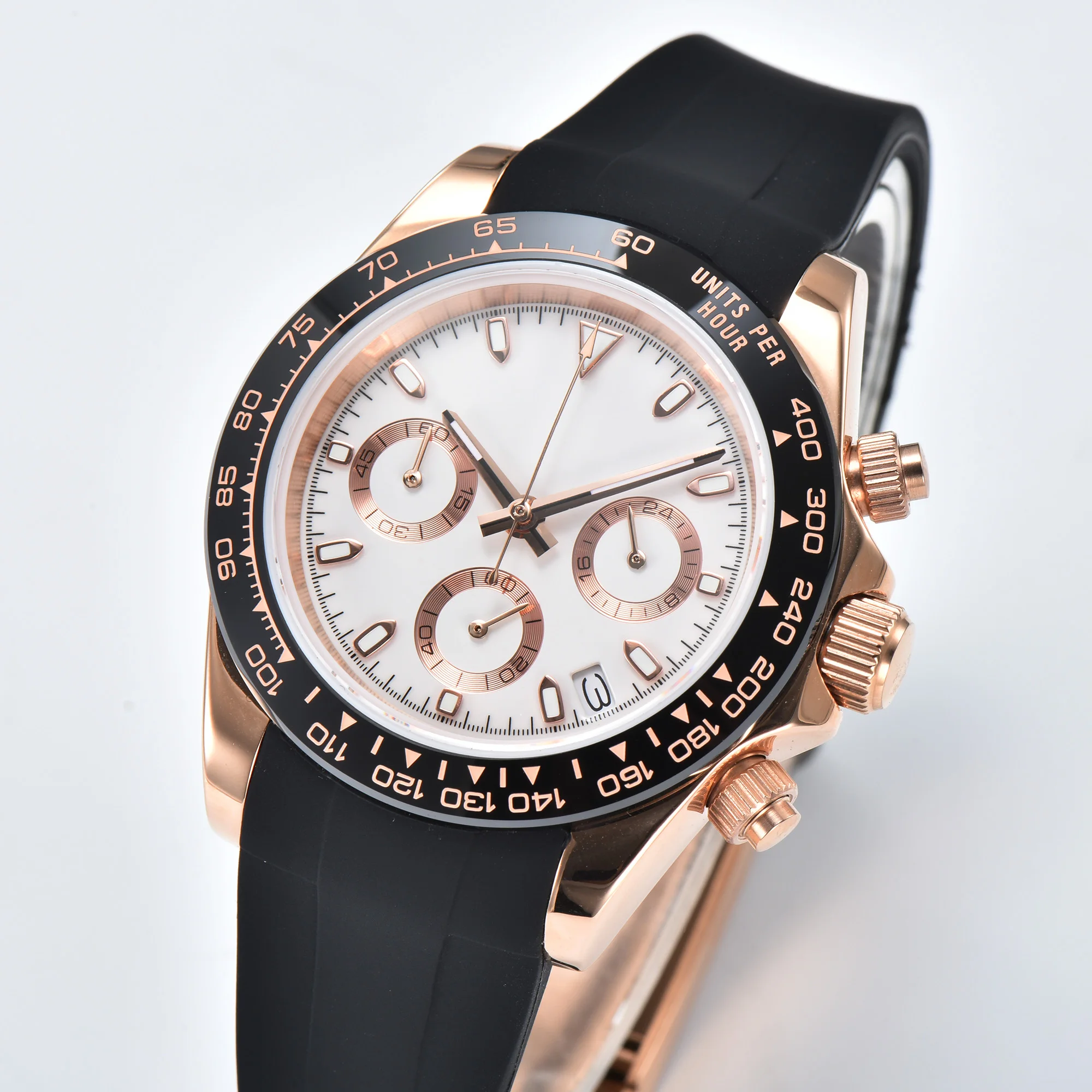 Relógio Quartzo Impermeável de Aço Inoxidável Masculino, Multifunções, Pulseira de Borracha, Data, Esporte, Moda Luxo, VK63, 904L