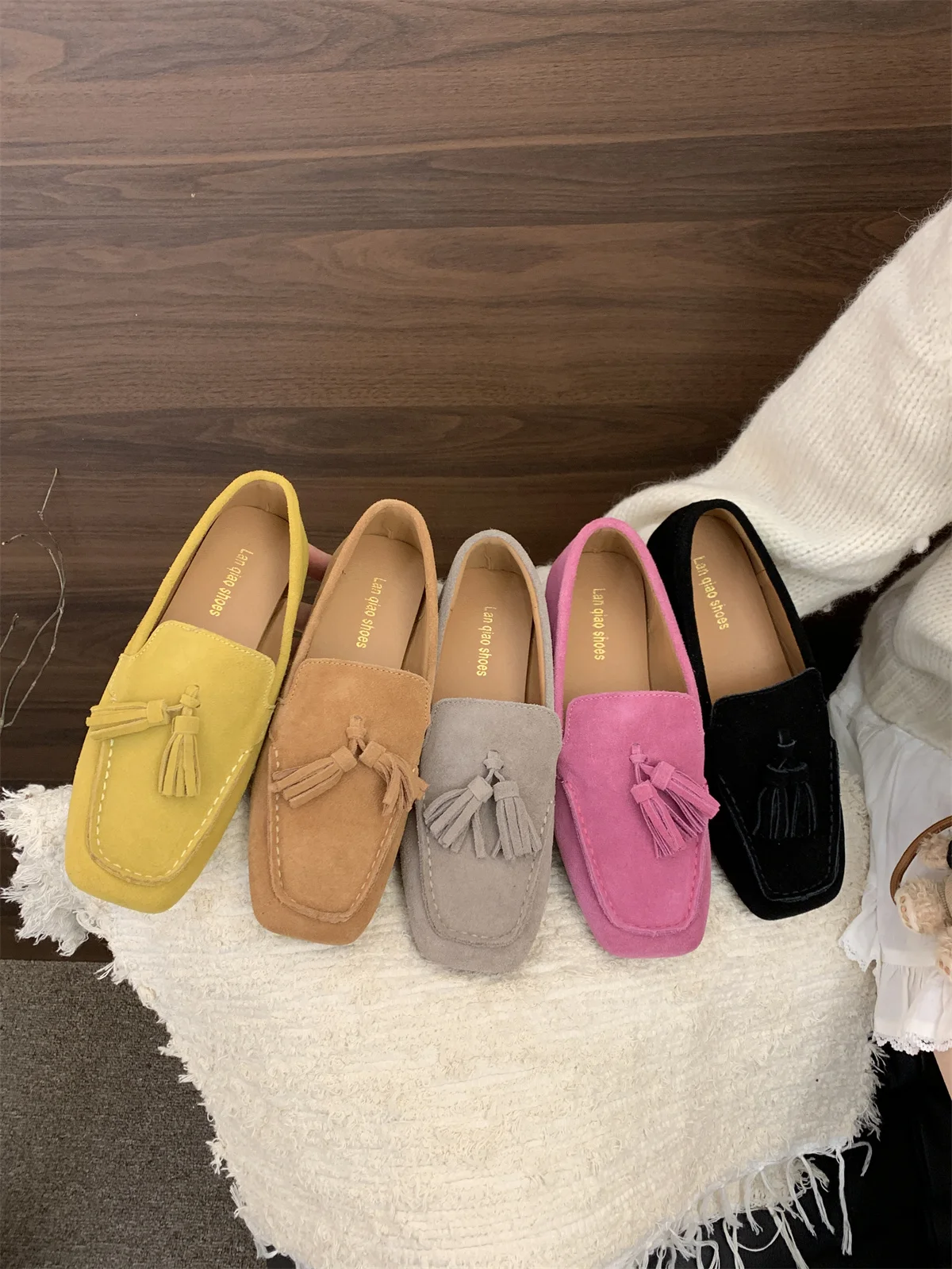 

Новинка 2024 года, женские туфли на плоской подошве из натуральной коровьей замши, ленивые лоферы без шнуровки, женские повседневные прогулочные туфли, женская обувь, Zapatos De Mujer