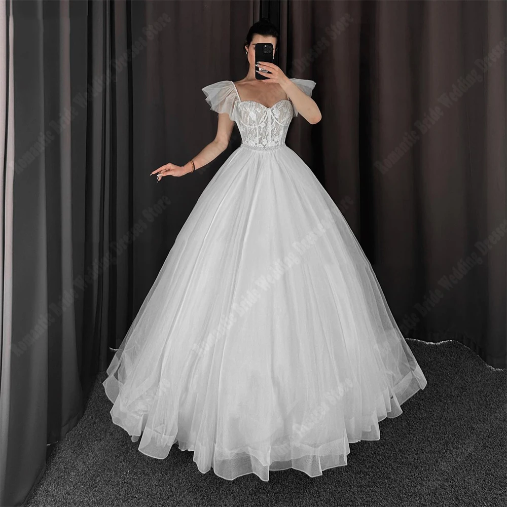 

Sweetheart Sleeveless A-Line Women Wedding Dresses Vintage Lace Printing Bride Gowns Smooth Tulle Surface Vestido De Novia 2024