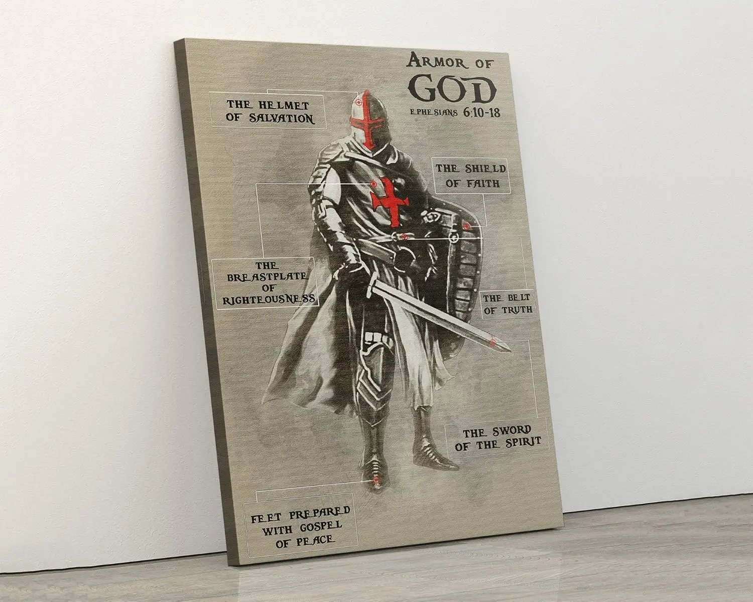 Panneau métallique rétro en étain, 8X12 pouces, affiche de chevalier templier, armure de dieu, le casque de salut, la ceinture de la vérité, l'épée de la