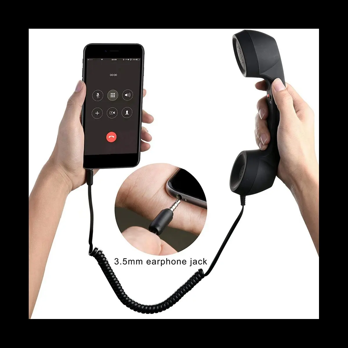 

[A75T] 2X Винтажная ретро-трубка для телефона, микрофон-приемник для мобильного телефона/смартфона, разъем 3,5 мм (черный)