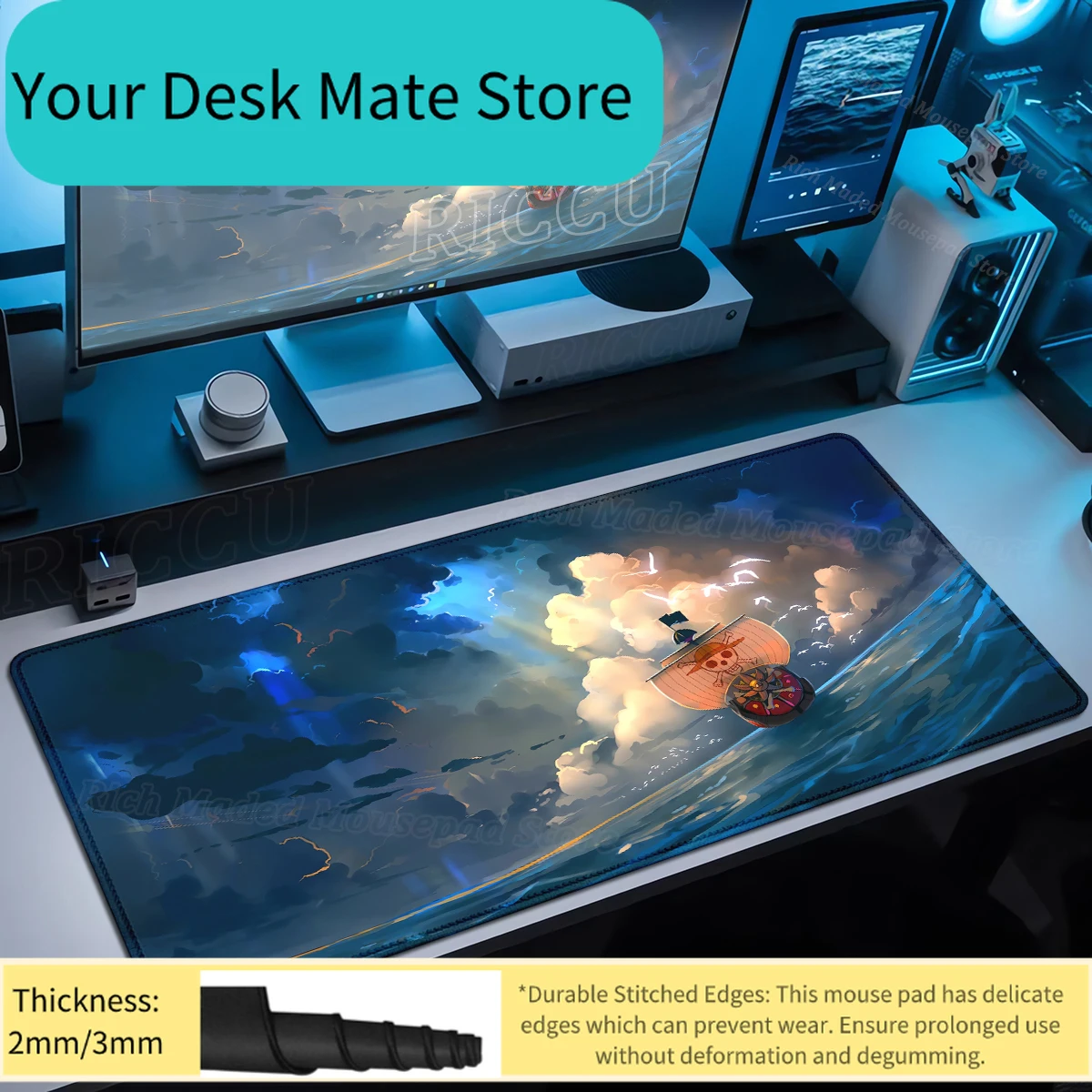 One Piece Thousand Sunny Ship Anime Large Desk Pad Non-Slip Anti-Dirt Extended Gaming Mouse Pad for Gamer