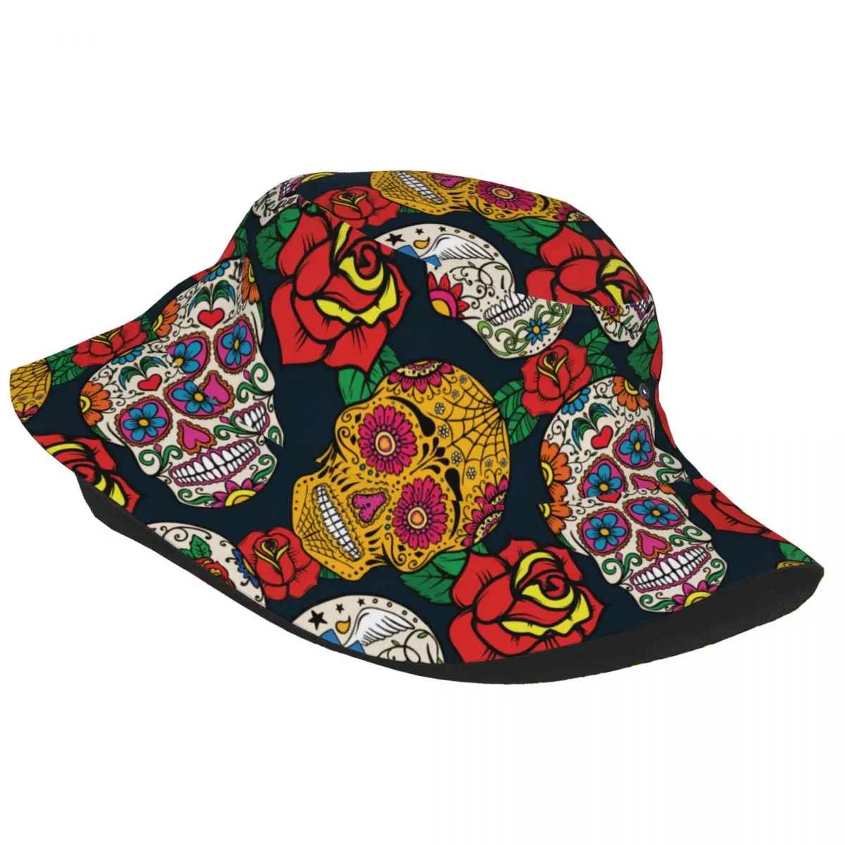 Summer Mexican Sugar Skull With Rose Bucket Hat Bob Fisherman hat Outdoor Travel Sun Visor Fashion Panama