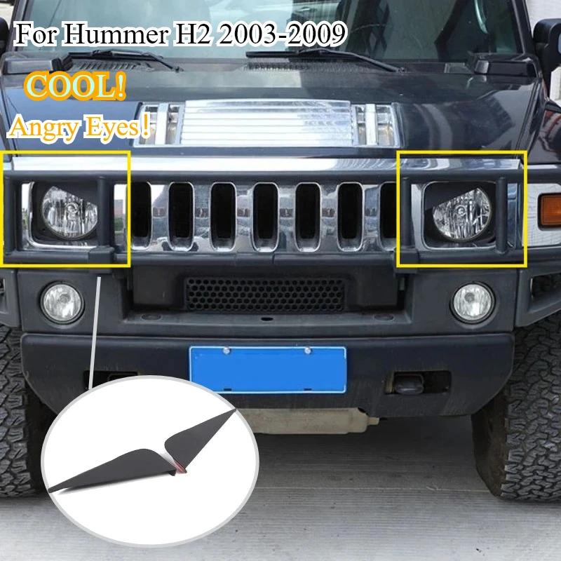 

For Hummer H2 2003-2009 Carbon Steel Black Car Headlight Angry Eyes Headlight Cover Trim Car Exterior Accessories