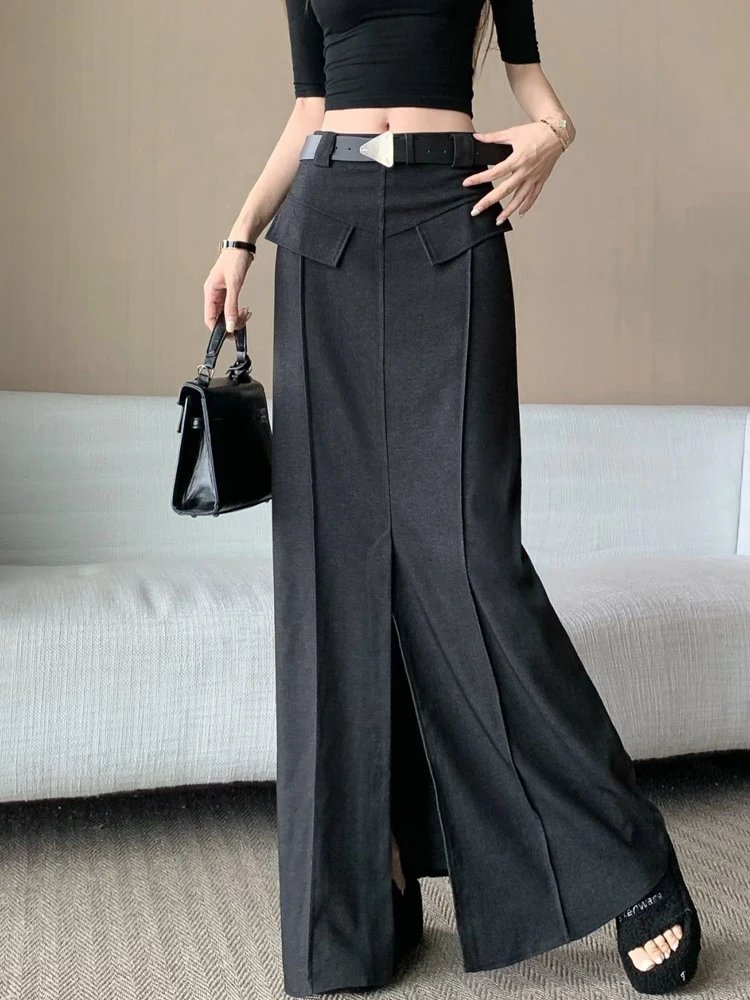 

Retro Split Half length Skirt Women in Autumn Design Sense High Waist Slim Fit Hip Wrapping Straight Tube Long Skirt