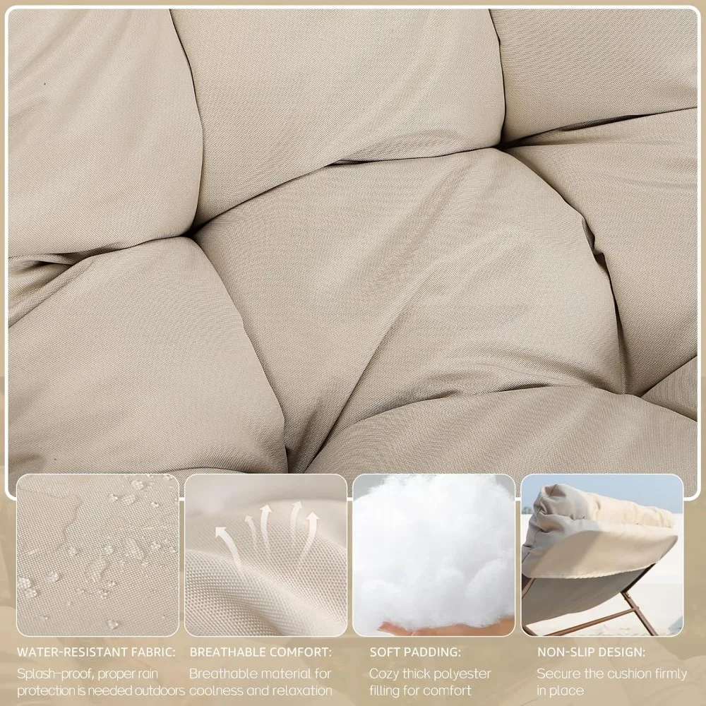 كرسي هزاز ملكي كبير الحجم للاستخدام الداخلي والخارجي باللون البيج مع مسند للقدمين للاسترخاء والقيلولة، وفناء عالي التحمل