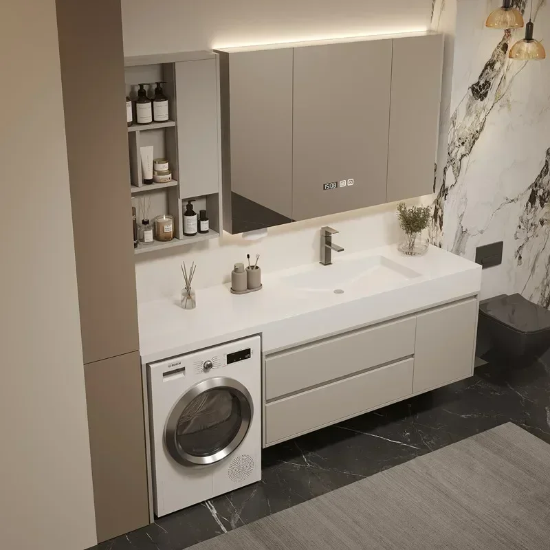 Safe Cream Wind Light Luxury Rock Slab Bathroom Cabinet Washing Machine Cabinet Integrated Combination Toilet Seamless