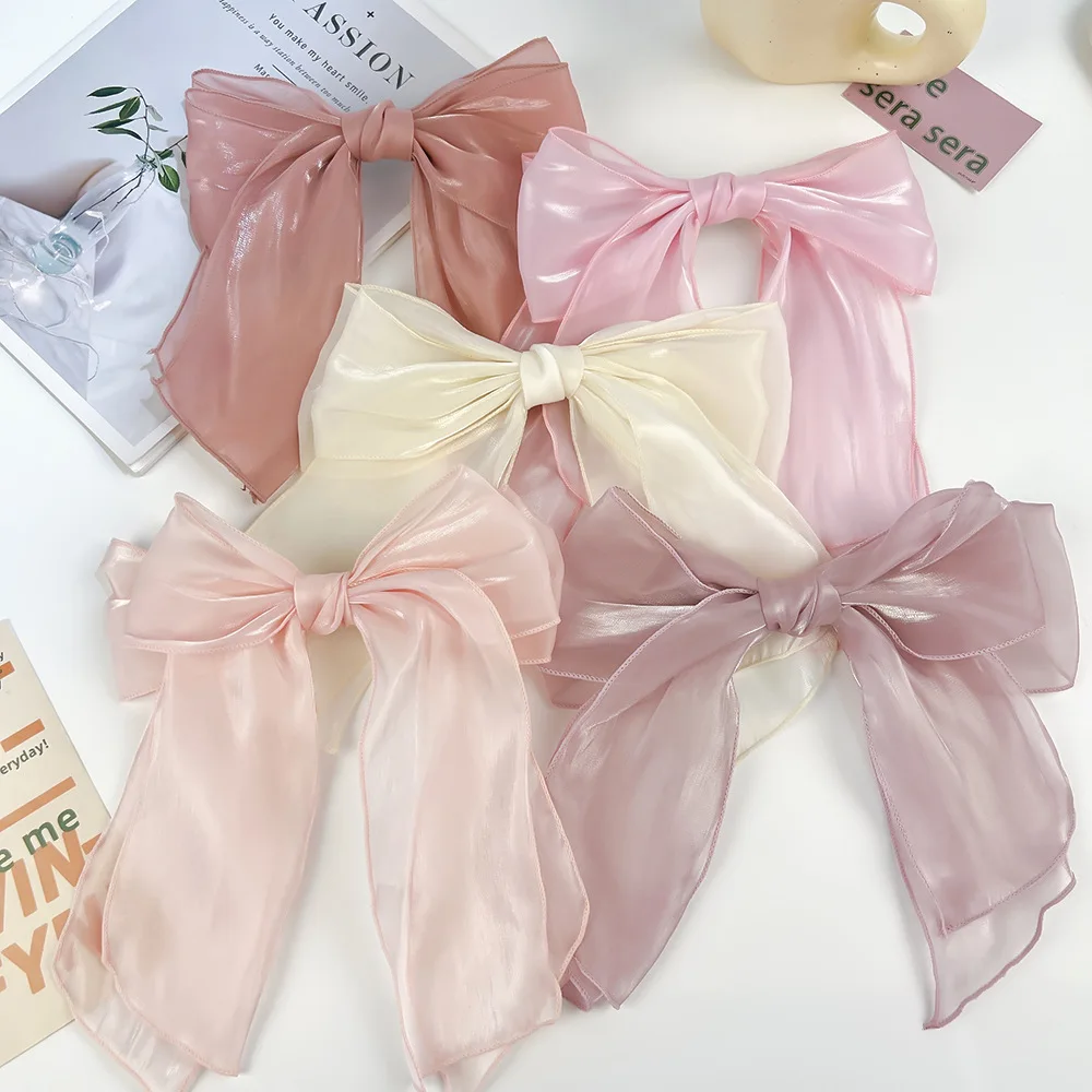 Large Hairbow Barrettes for Girls Hair Accessories Mermaid Streamer Chiffon Bow Hairpin Kids Children Headwear Bowknot Hair Clip