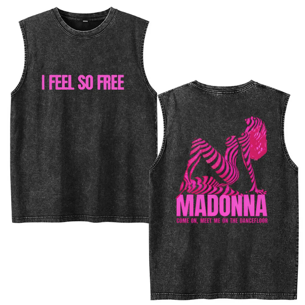 Madonna I Feel So Free Tour 2026 Vintage Washed Tank Top T Shirts Men Women Summer Fashion Aesthetic Oversized Ves T-Shirt Tops