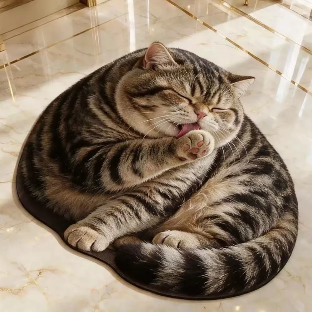 Absorbent 3D Cat Print Doormat Non Slip Lifelike Bedroom Floor Mat Diatomite Stain Resistant Animal Bathroom Rug Entryway Decor