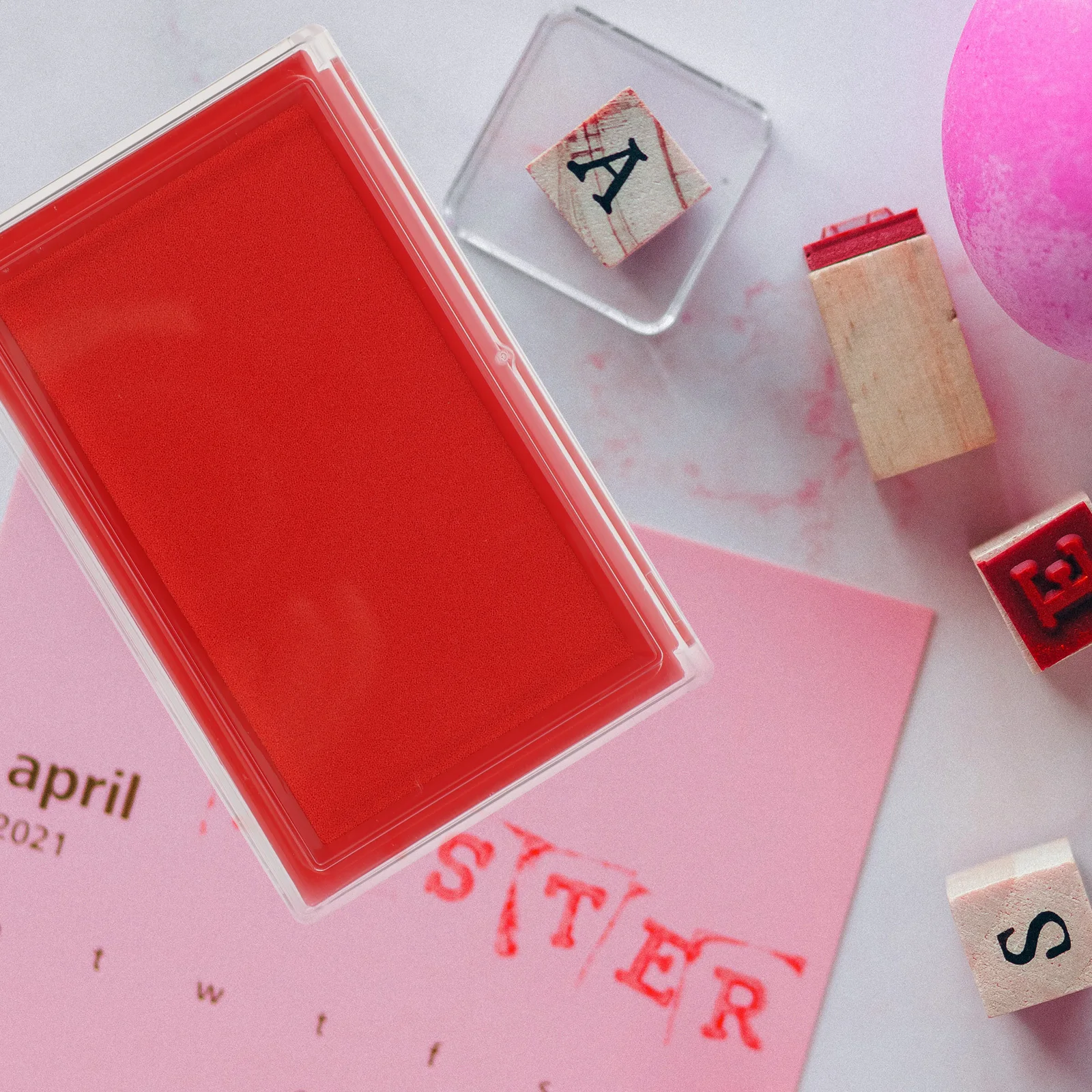 

Red Ink Pad For Calligraphy Painting Durable Abs Material Smooth Portable Clear Box Multipurpose Drawing Accessory Craft Supply