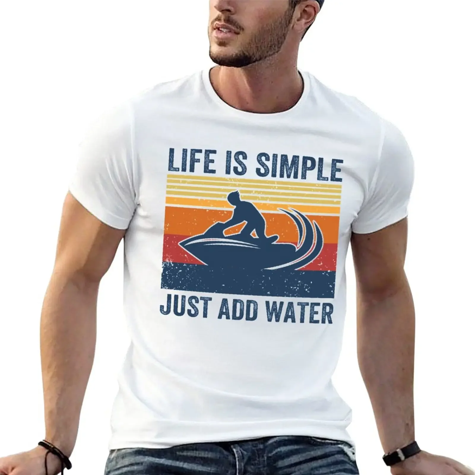 New Life is Simple Just Add Water, Funny Jet Ski Lover Vintage Retro T-Shirt summer tops men clothings