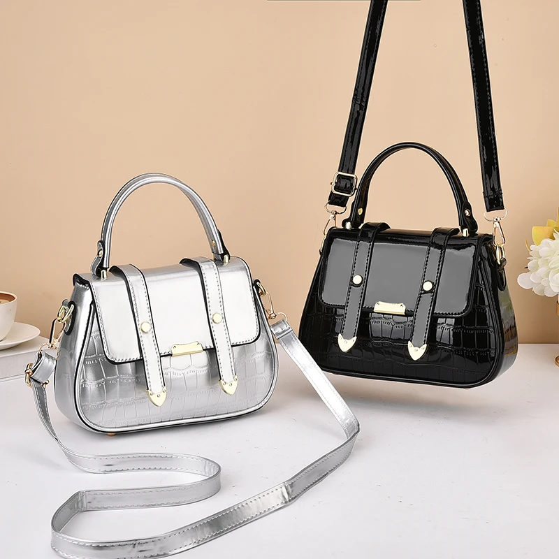 New Trend Silver Color Small Purses Handbag Women Cross Body Shoulder Bag PU leather Female Short Handle Bag