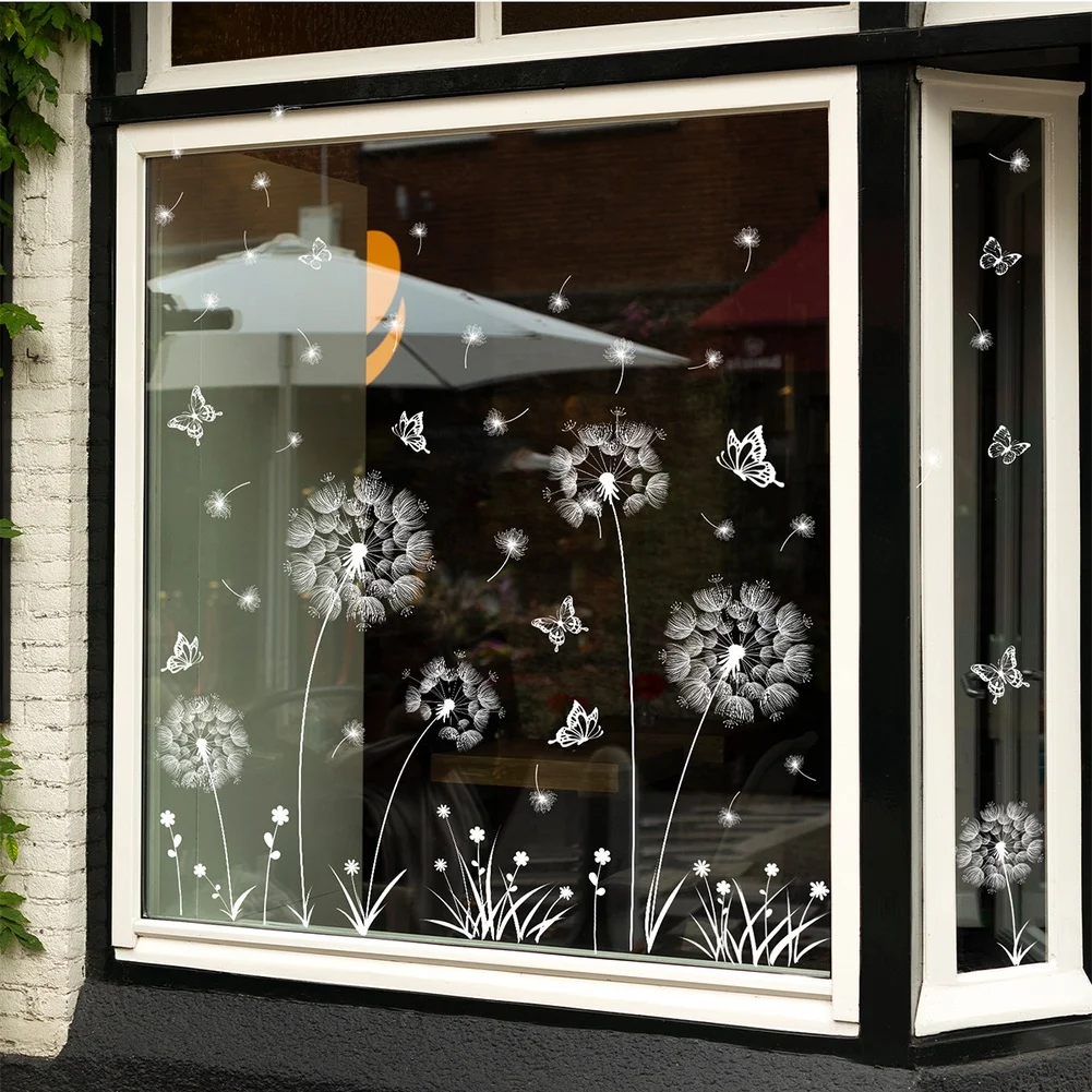 Minimalist White for dandelion Window Sticker PVC Self-Adhesive Wall Decal for Living Room Bedroom Decor 2 pcs 11.81x23.62