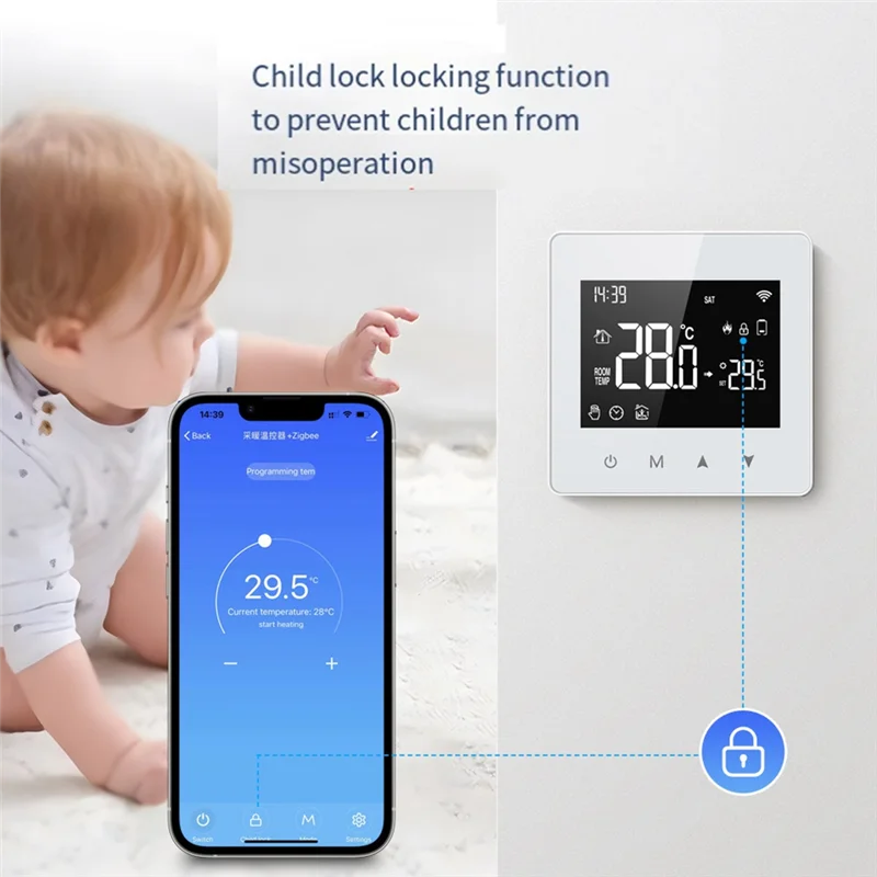 Tuya Wifi 온도 조절기 가스 보일러 용 스마트 홈 배터리 구동 온도 컨트롤러는 음성 보조 장치와 함께 작동합니다. 흰색 ABS