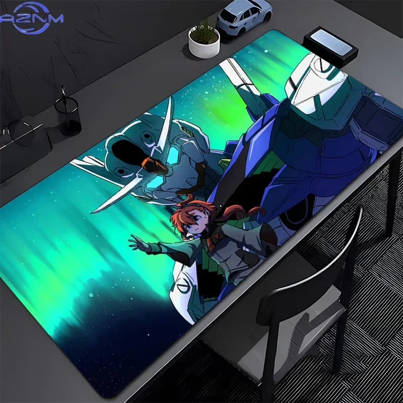 Mouse Pad Anime Character Mecha Robots Green Aurora Starry Background Rubber Non Slip Gaming Desk Mat For Keyboard Office Decor