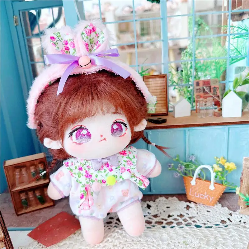 

20cm Cute Idol Doll Wear Purple Flower Set Doll Clothes Kawaii Stuffed Cotton Plush No Attributes Naked Doll for Girls Kids Gift