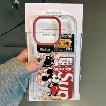 Disney karikatür Sticker Mickey sevimli telefon kılıfı için iPhone 15 14 13 12 11 Pro Max XR XS 7 8 artı yumuşak Anti damla silikon kapak Y2k