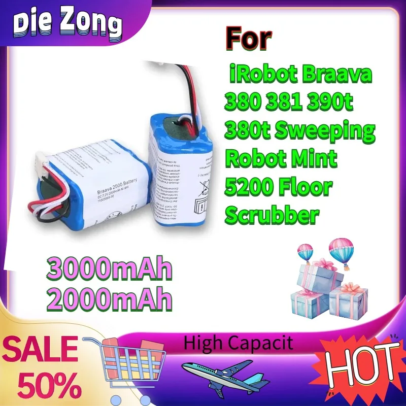 

In Stock 3000mAh 2000mAh Rechargeable For iRobot Braava 380 381 390t 380t Sweeping Robot Mint 5200 Floor Scrubber Battery